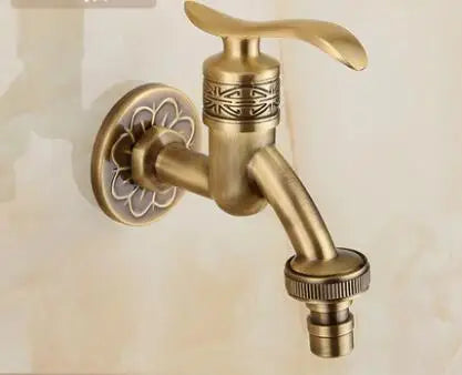 DecorBites™ Dragon Carved Antique Brass Garden Bibcocks Single Cold Tap for Outdoor ★