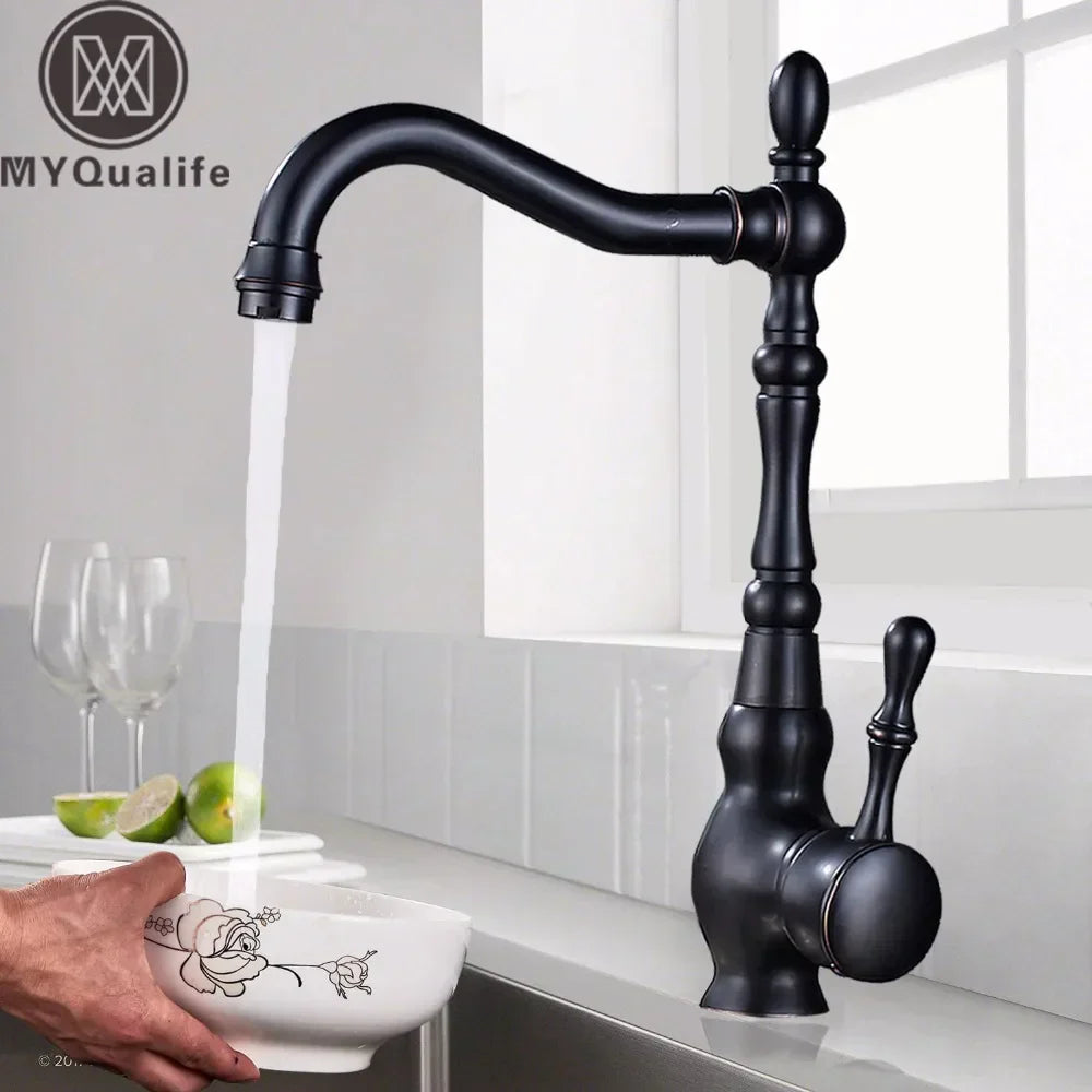 DecorBites™ Black Brass Faucet Single Handle 360 Rotate Basin Mixer Taps