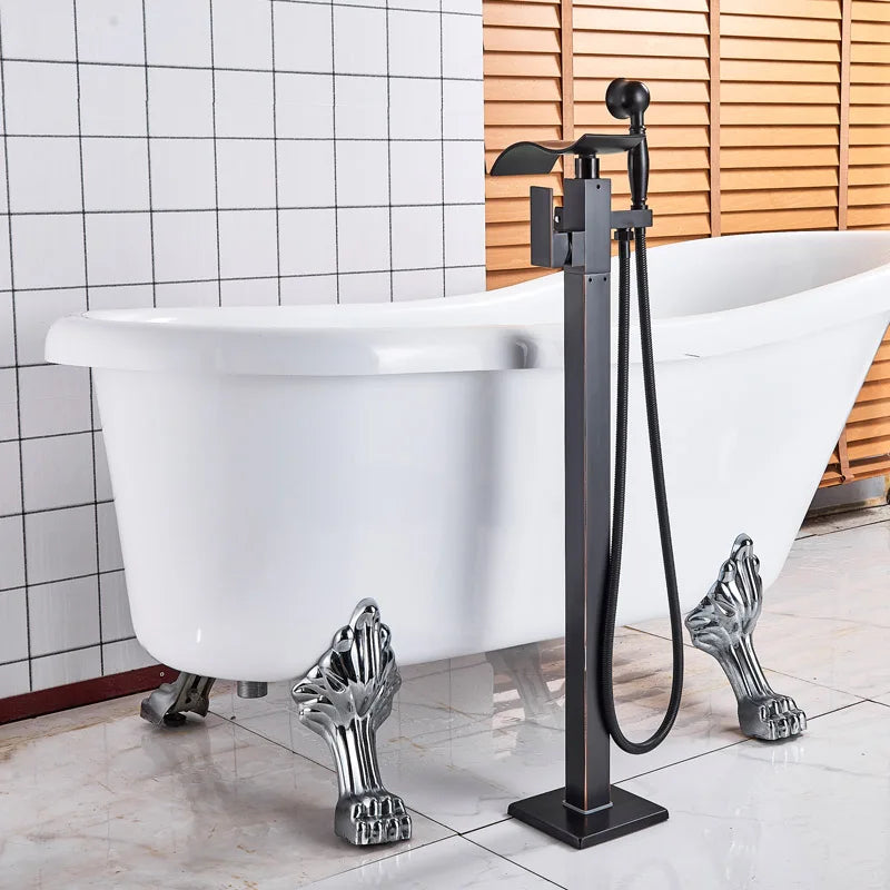 DecorBites™ Black Bronze Bathtub Mixer Faucet | Single Handle Waterfall Tub Fixture