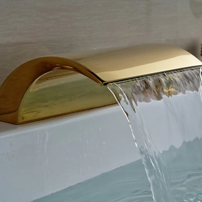 DecorBites™ Golden Brass Bathtub Faucet with Handheld Shower - Deck Mounted