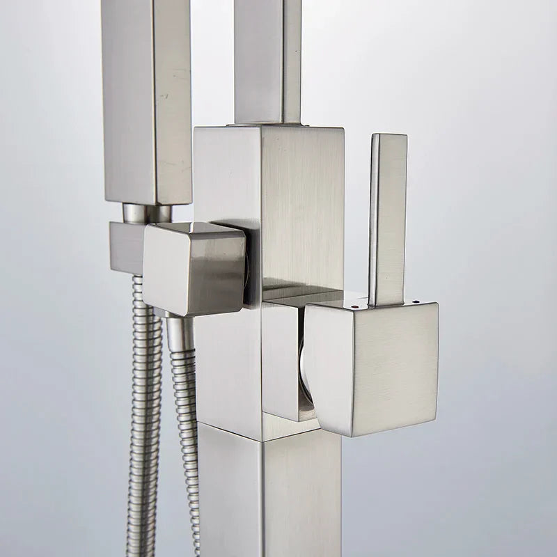 DecorBites™ Freestanding Tub Faucet with Handshower: Brushed Nickel Floor Mounted Mixer Tap