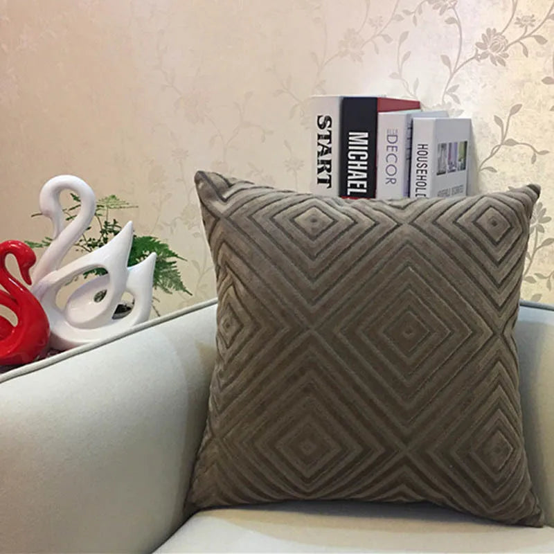 DecorBites™ Geometric Chenille Flocking Cushion Cover in Grey Yellow Purple Red, 45x45cm/30x50cm