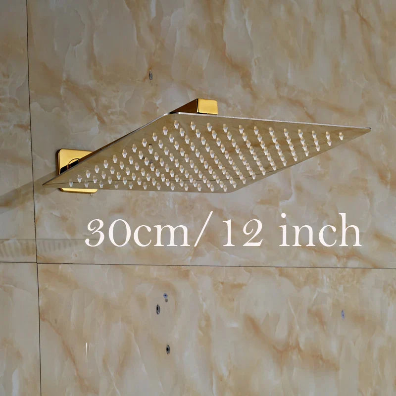 DecorBites™ Golden Ultrathin Rainfall Shower Head Set with Wall Mount Brass Arm