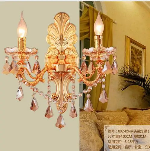 مصباح حائط داخلي كريستالي ذهبي من DecorBites™‎ - تصميم شمعة كريستالية أنيقة من خليط معدني