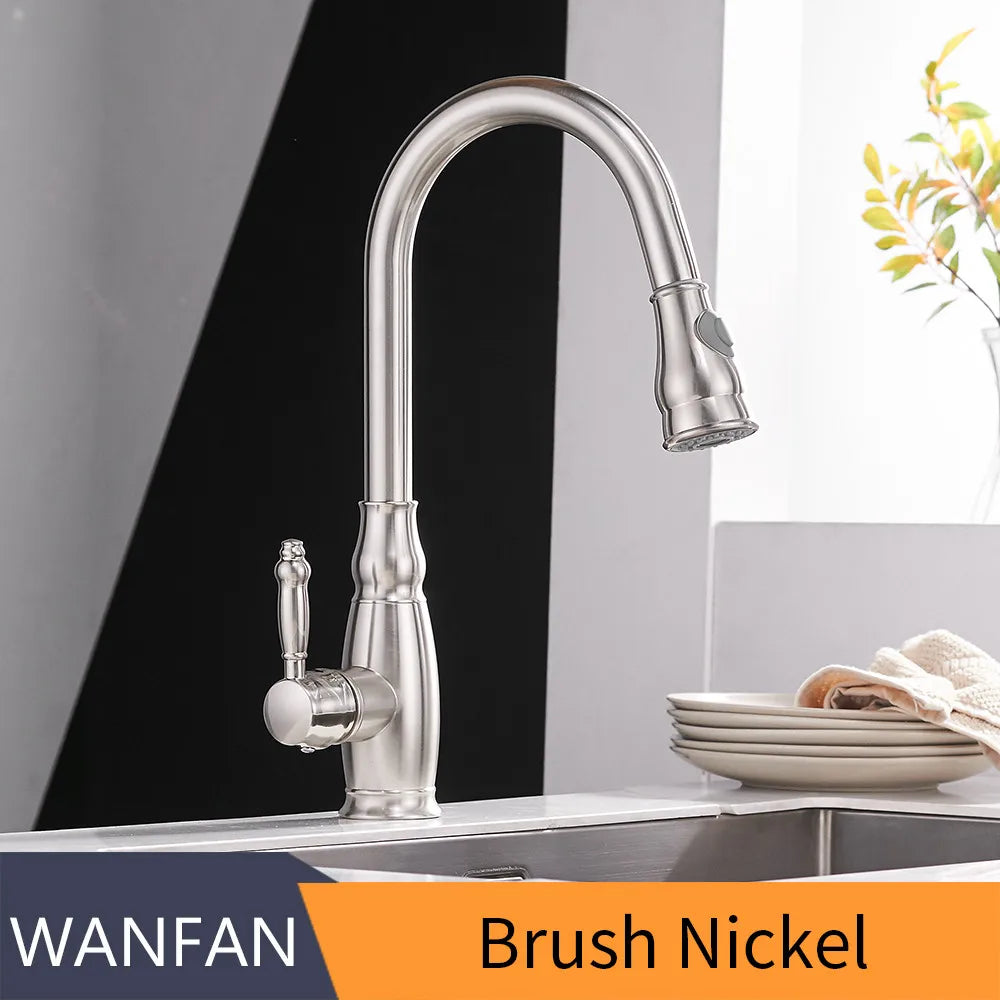 خلاط حوض المطبخ الذهبي DecorBites™ مع رشاش سحب دوار - WF-4118