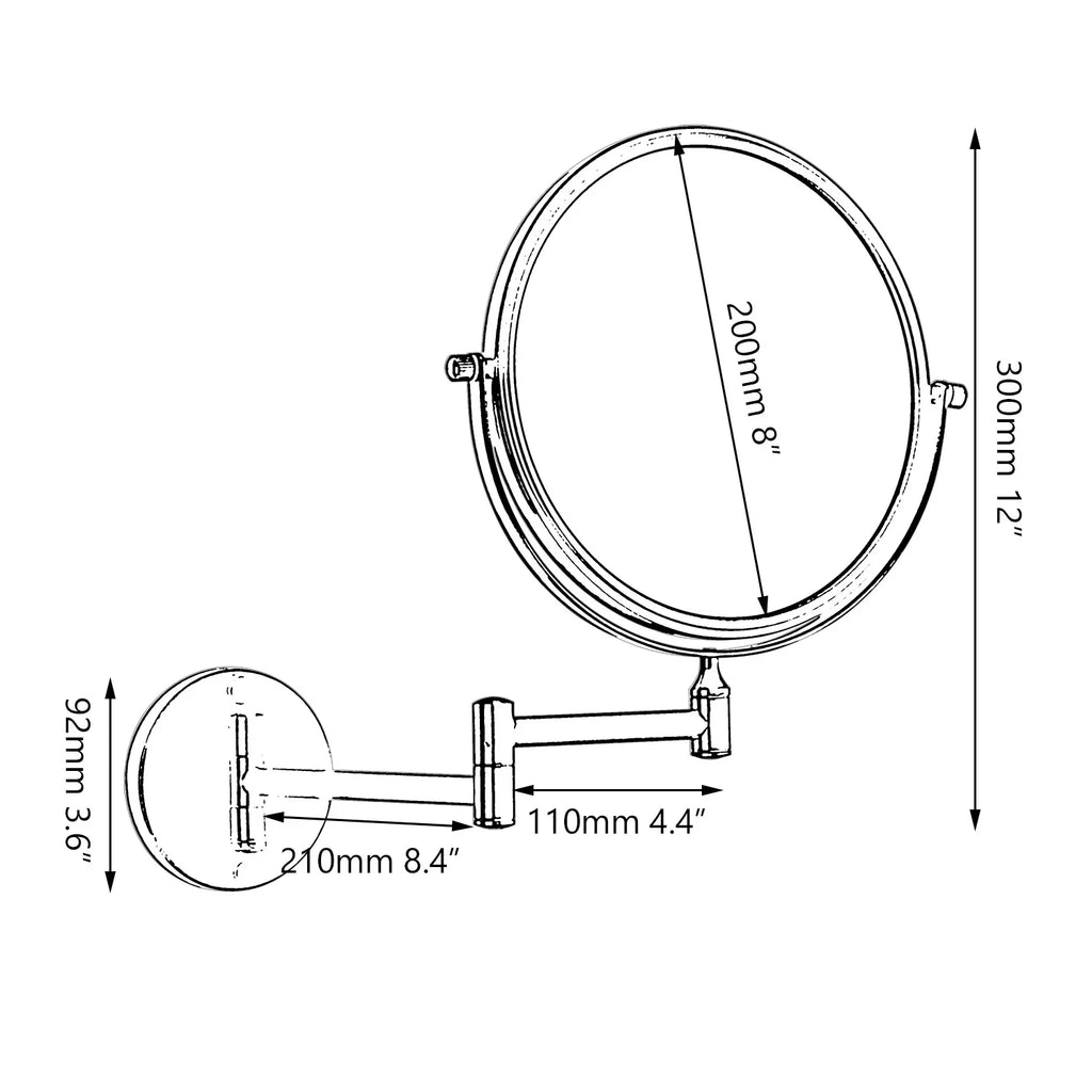 DecorBites™ 3X Magnifying Wall Mounted Beauty Makeup Mirror 8" Double Sided Foldable Mirror