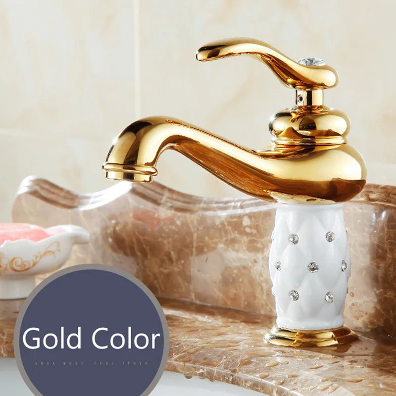 DecorBites™ صنبور حوض ماسي من النحاس الذهبي بمقبض واحد للمياه الساخنة والباردة