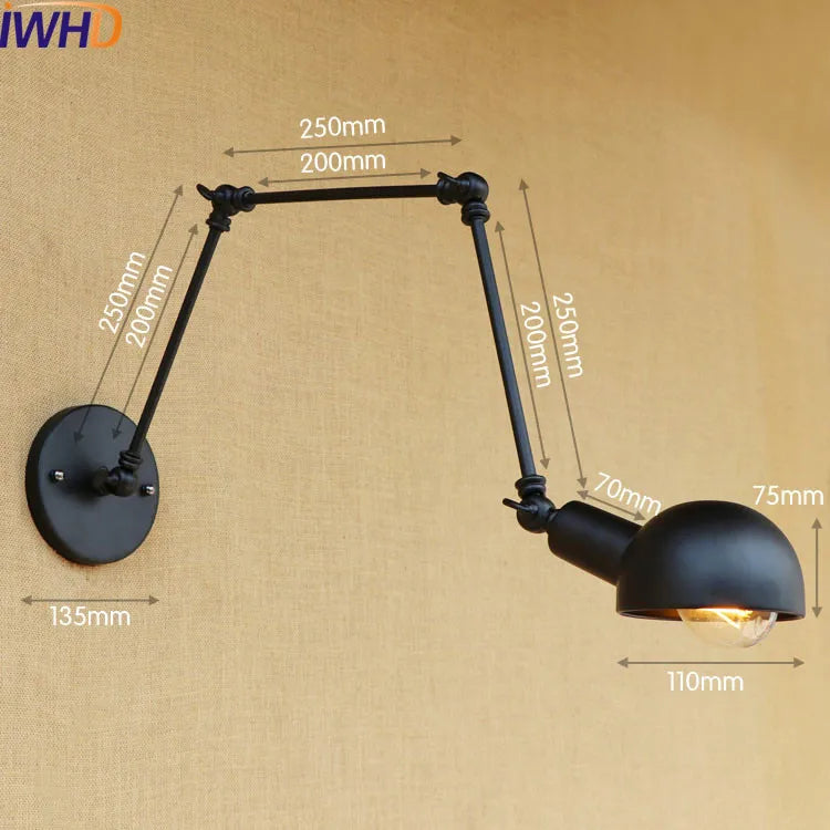 DecorBites™ Gold Swing Arm LED Wall Lamp Retro Loft Industrial Sconce