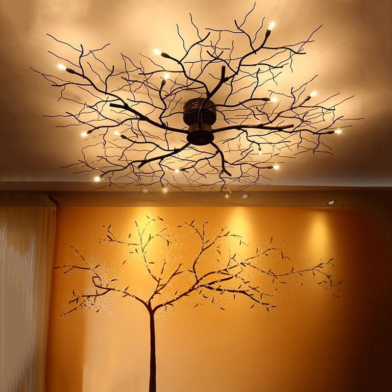 مصباح سقف من الحديد LED بتصميم أغصان DecorBites™ لديكور غرفة النوم والمعيشة