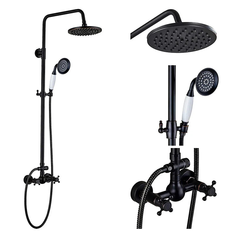 DecorBites™ Black Bronze Rainfall Shower Faucet Set with 8" Head for Wall Mount