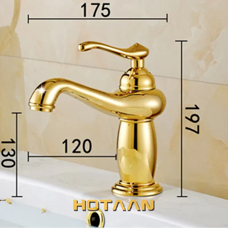 DecorBites™ خلاط حوض حمام نحاسي ذهبي مع صنبور سيراميك