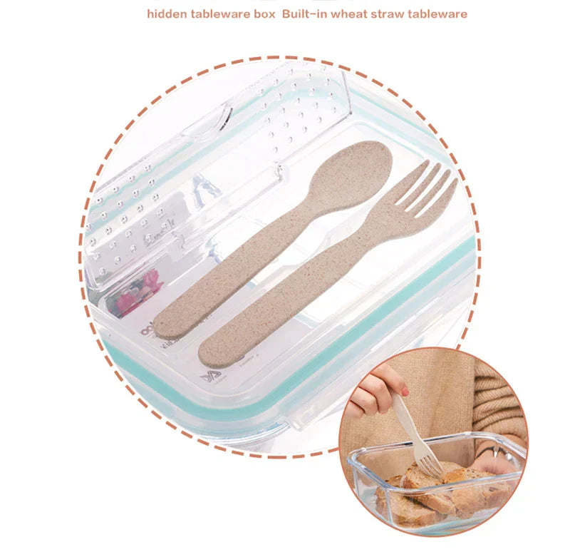 صندوق غداء الأطفال DecorBites™: بينتو زجاجي على الطراز الكوري مع مقصورات، آمن للاستخدام في الميكروويف، لتخزين الطعام
