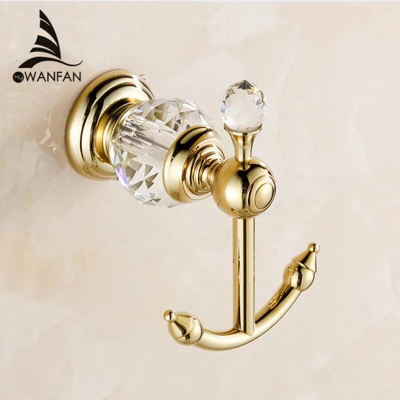 DecorBites™ Crystal Brass Gold Robe Hook | European Style Towel Rack & Clothes Hook
