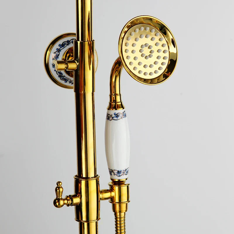 DecorBites™ Gold Plated Brass Shower Faucet Set with Hand Spray