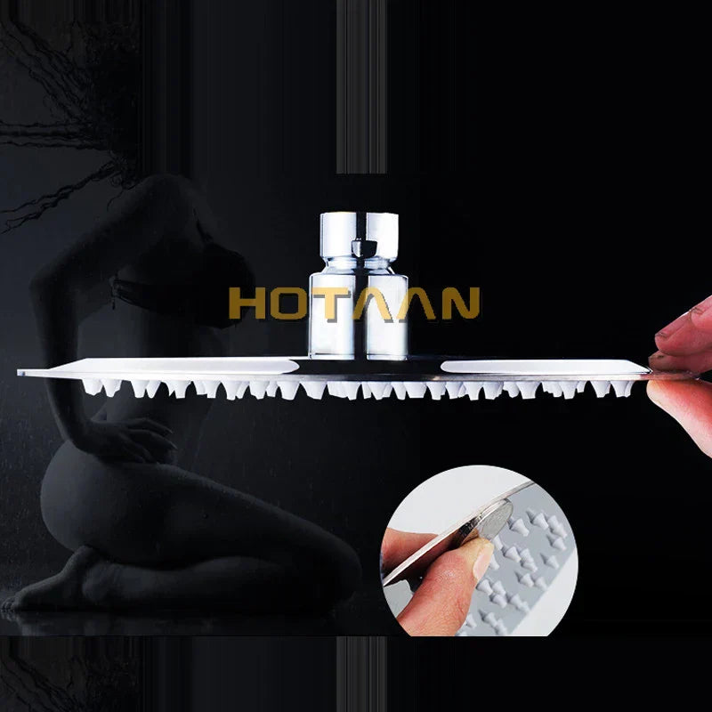 DecorBites™ 20cmx20cm Ultra Thin Rain Shower Head with 42cm Arm