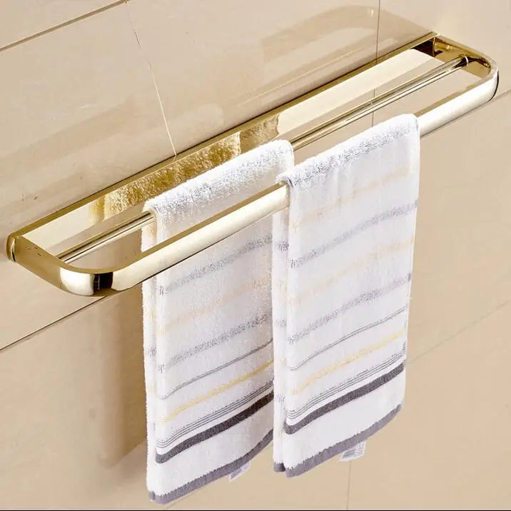 طقم إكسسوارات حمام ذهبي DecorBites™: رف مناشف، قضيب مناشف، حامل ورق، شماعة ملابس
