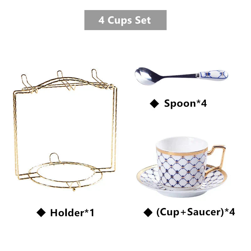 DecorBites™ Gold Porcelain Coffee & Tea Set, Elegant Bone China Luxury Ceramics