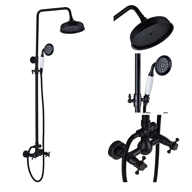 DecorBites™ Black Bronze Rainfall Shower Faucet Set with 8" Head for Wall Mount