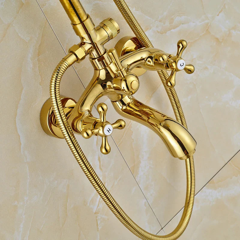 طقم صنبور دش حوض استحمام نحاسي بمقبض مزدوج من DecorBites™ مع رأس دش مطري 8 بوصة