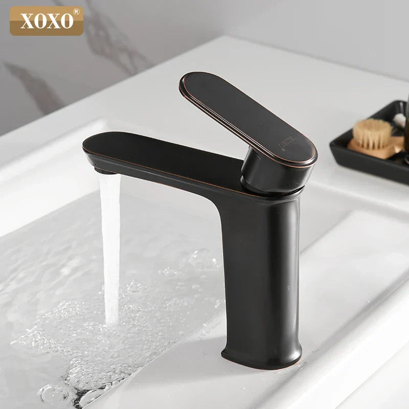DecorBites™ Black Finish Brass Basin Faucet Hot Cold Water Mixer Tap Single Handle