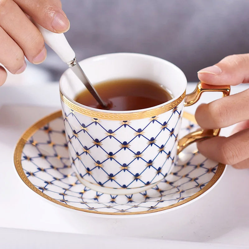 DecorBites™ 3-Piece Bone China Coffee Set 200ml Nordic Gold Porcelain Tea Cup