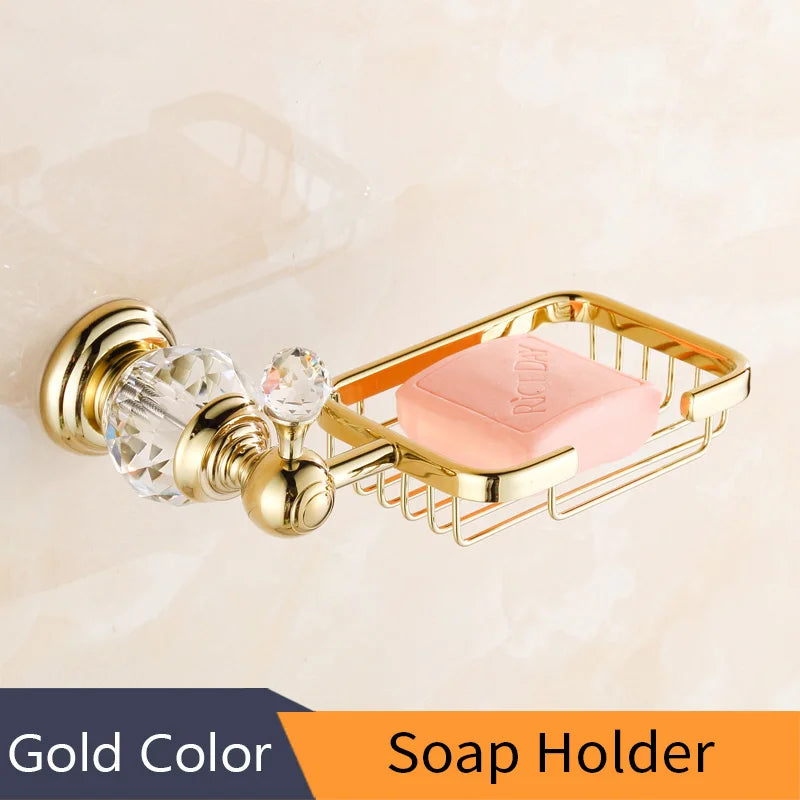 DecorBites™ Crystal Brass Gold Bathroom Accessories Set
