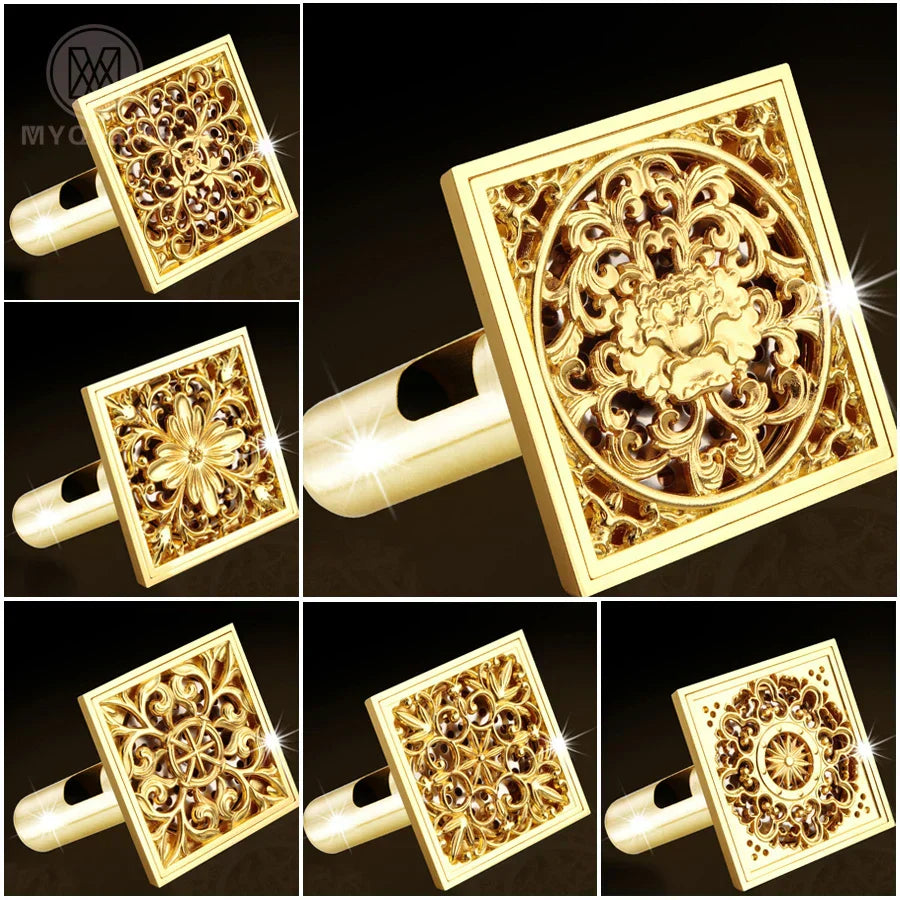 DecorBites™ مصفاة تصريف أرضية مربعة ذهبية 4 سم، غطاء صرف دش فاخر للحمام 10 سم * 10 سم