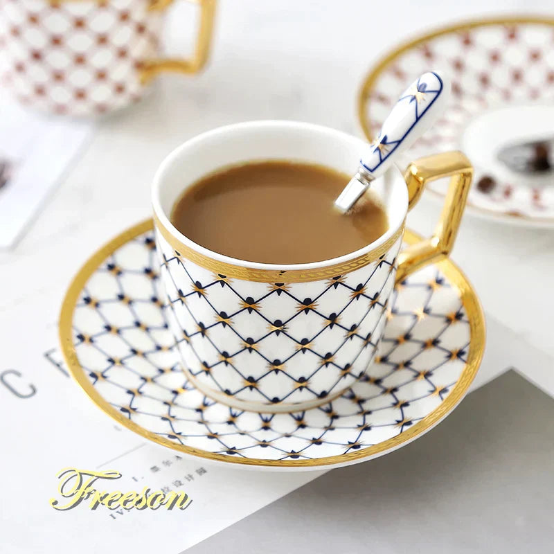 DecorBites™ 3-Piece Bone China Coffee Set 200ml Nordic Gold Porcelain Tea Cup