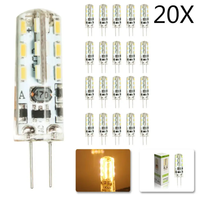 مصباح سبوت لايت LED طراز G4 من DecorBites™ بقدرة 2 واط، مصباح كريستال 12 فولت 3014 SMD - عبوة من 20