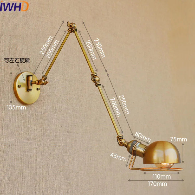 DecorBites™ Gold Swing Arm LED Wall Lamp Retro Loft Industrial Sconce