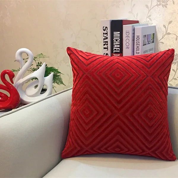 DecorBites™ Geometric Chenille Flocking Cushion Cover in Grey Yellow Purple Red, 45x45cm/30x50cm