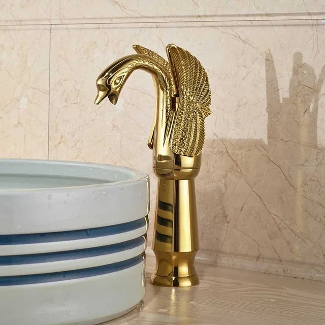 DecorBites™ Golden Swan Dual Handle Bathroom Faucet, Luxury Gold Finish Basin Tap