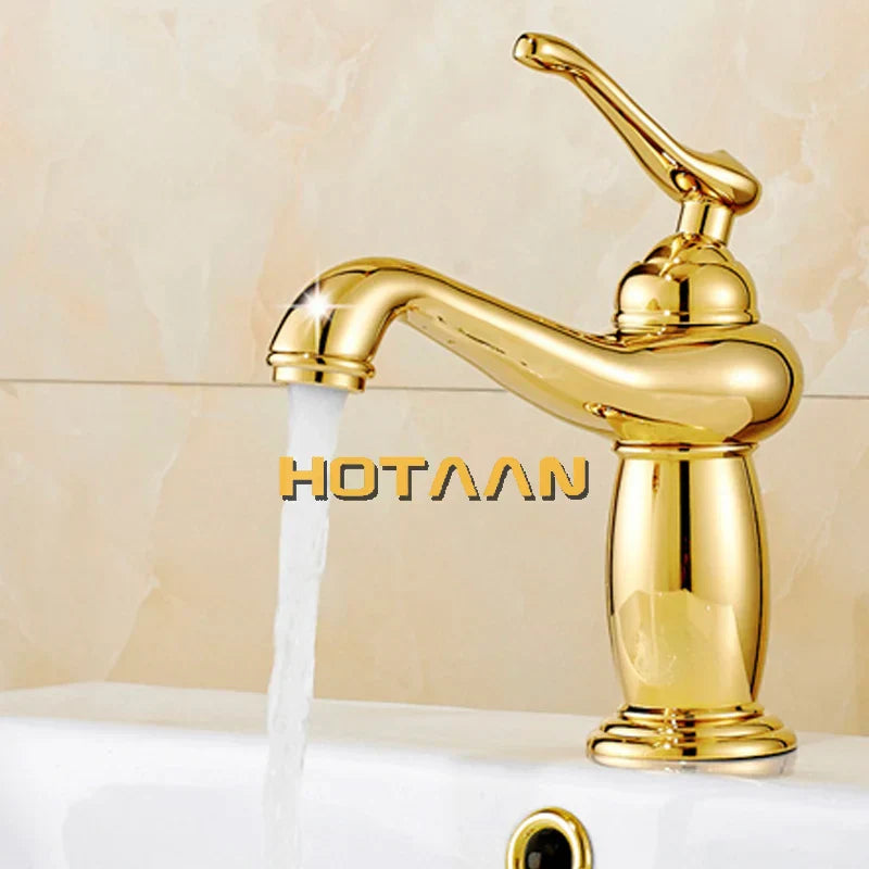 DecorBites™ خلاط حوض حمام نحاسي ذهبي مع صنبور سيراميك
