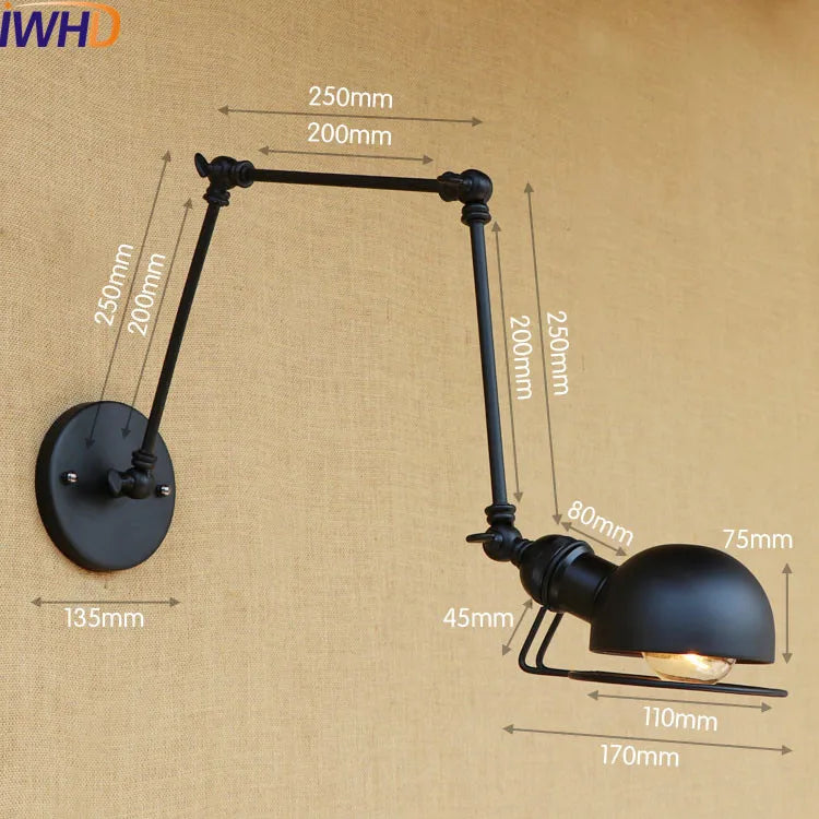 DecorBites™ Gold Swing Arm LED Wall Lamp Retro Loft Industrial Sconce