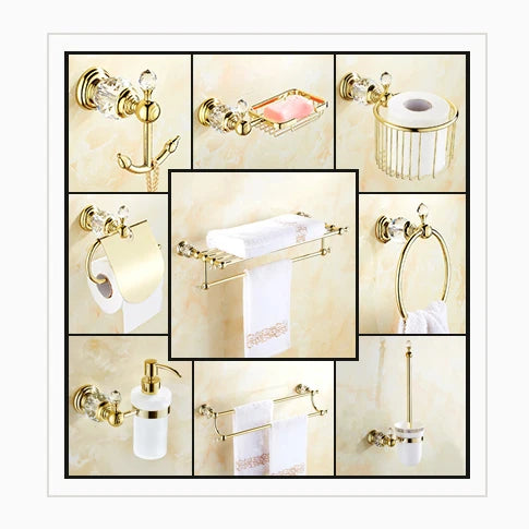 DecorBites™ Crystal Brass Gold Bathroom Accessories Set