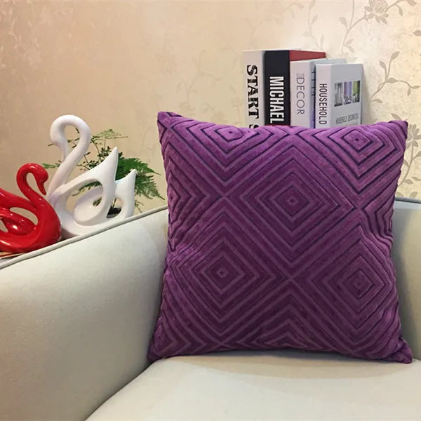 DecorBites™ Geometric Chenille Flocking Cushion Cover in Grey Yellow Purple Red, 45x45cm/30x50cm