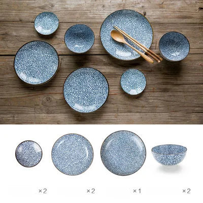 طقم عشاء سيراميك من DecorBites™ على الطراز الياباني - طقم أطباق باللون الأزرق مع وعاء وطبق
