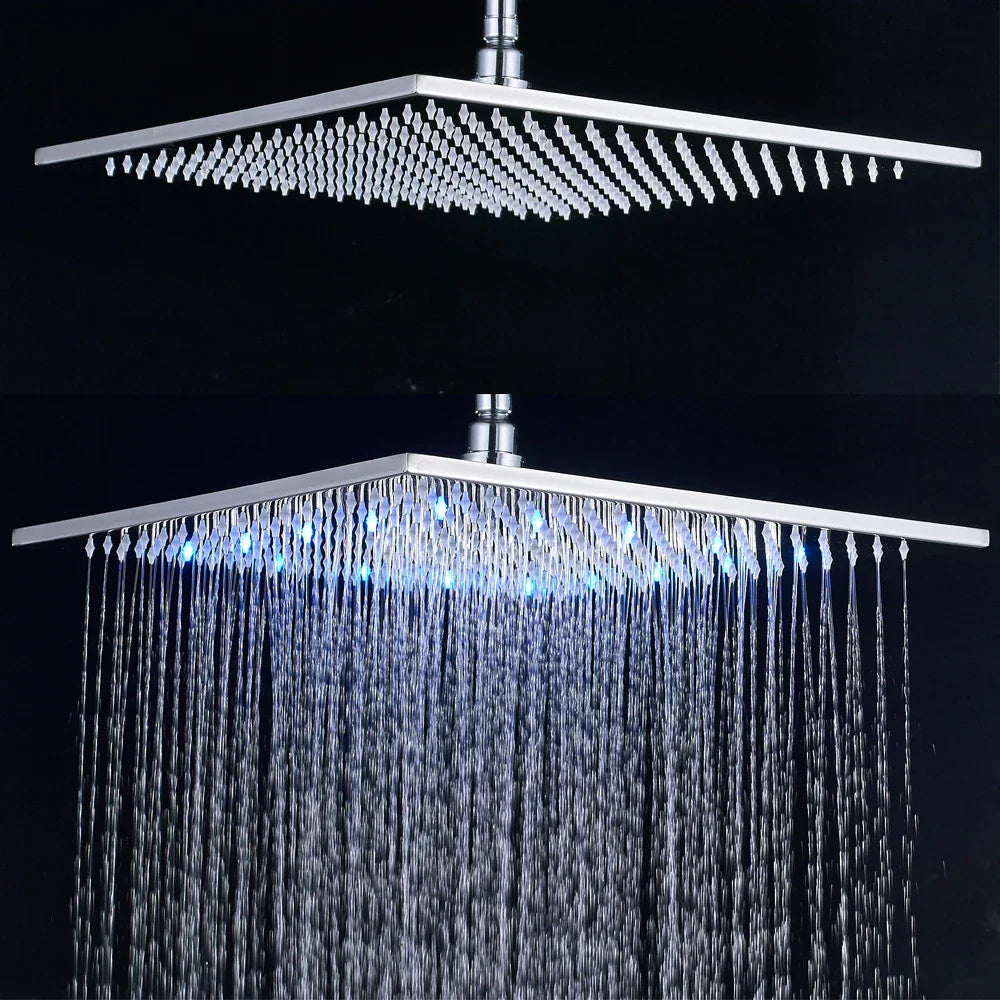 DecorBites™ 16" LED Rainfall Shower Head with Color Changing Lights.