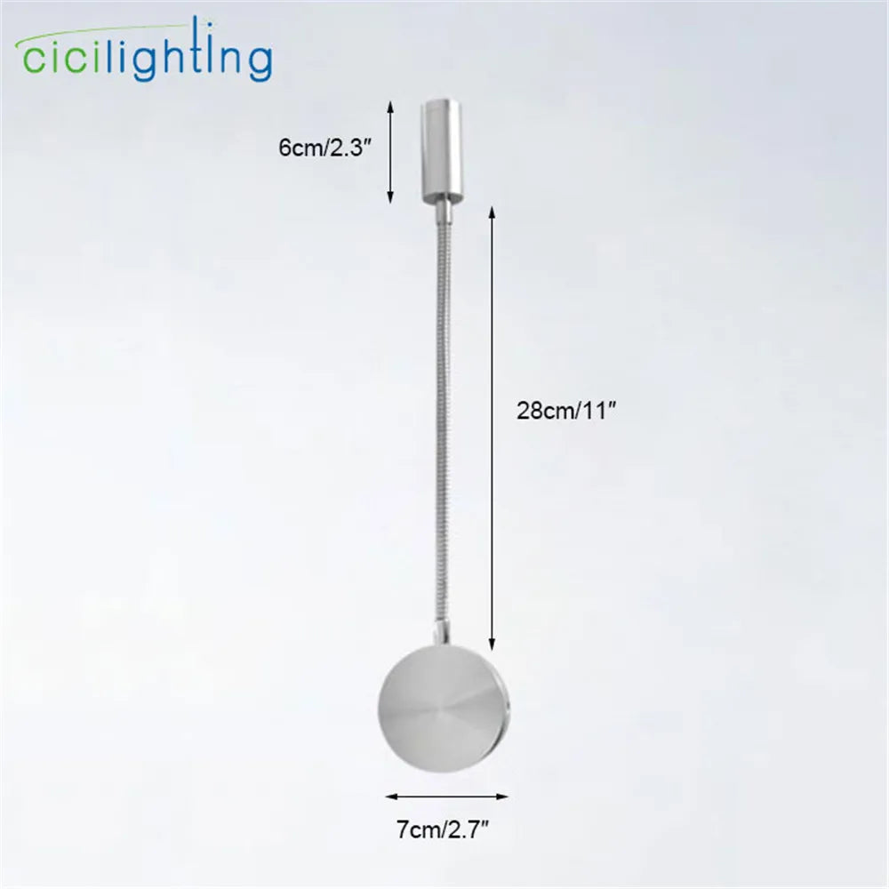 DecorBites™ 3W Flexible Gooseneck LED Wall Sconce for Bedroom Reading, Aluminum Lightning