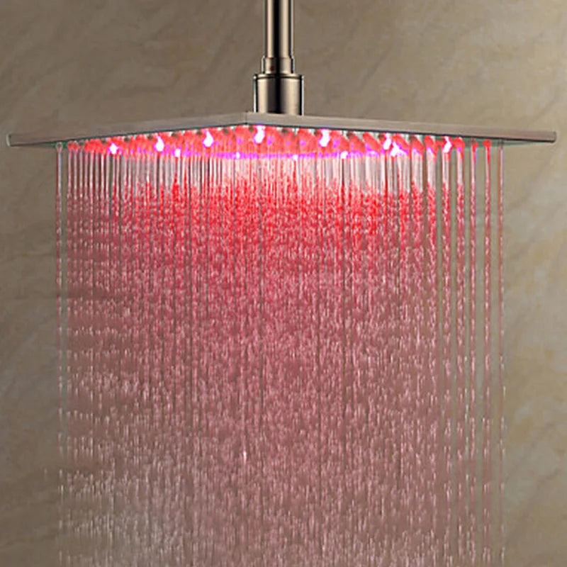 DecorBites™ 16" Square LED Light Rainfall Shower Head - Color Changing Brass Showerhead