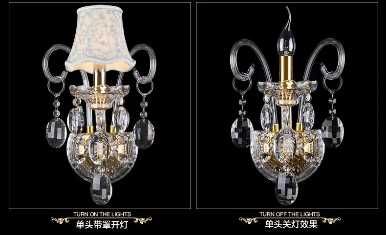 مصباح حائط ذهبي من الكريستال K9 من DecorBites™ مع مصابيح LED وأباجورات، ضوء سرير فاخر