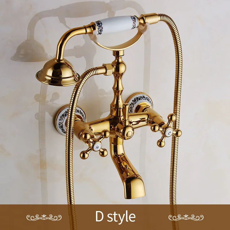 طقم حنفيات دش الحمام DecorBites™ نحاس ذهبي بمقبض واحد ومثبت على الحائط مع رأس دش مطري