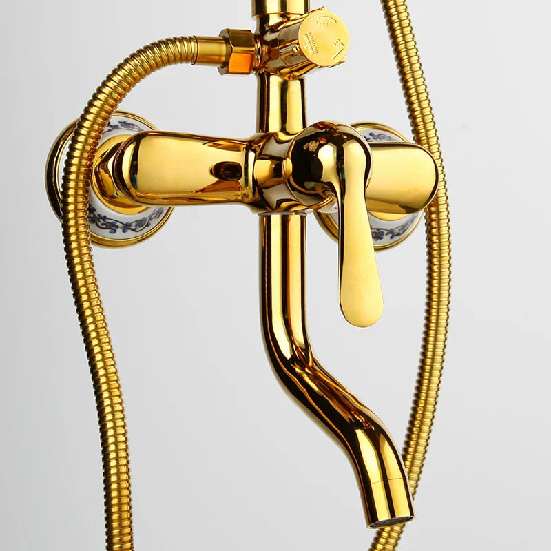 DecorBites™ Gold Plated Brass Shower Faucet Set with Hand Spray