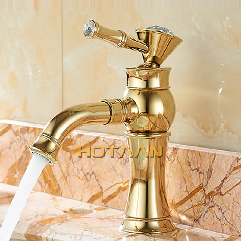 خلاط حوض الحمام النحاسي بلمسة ذهبية من DecorBites™ مع صنبور سيراميك