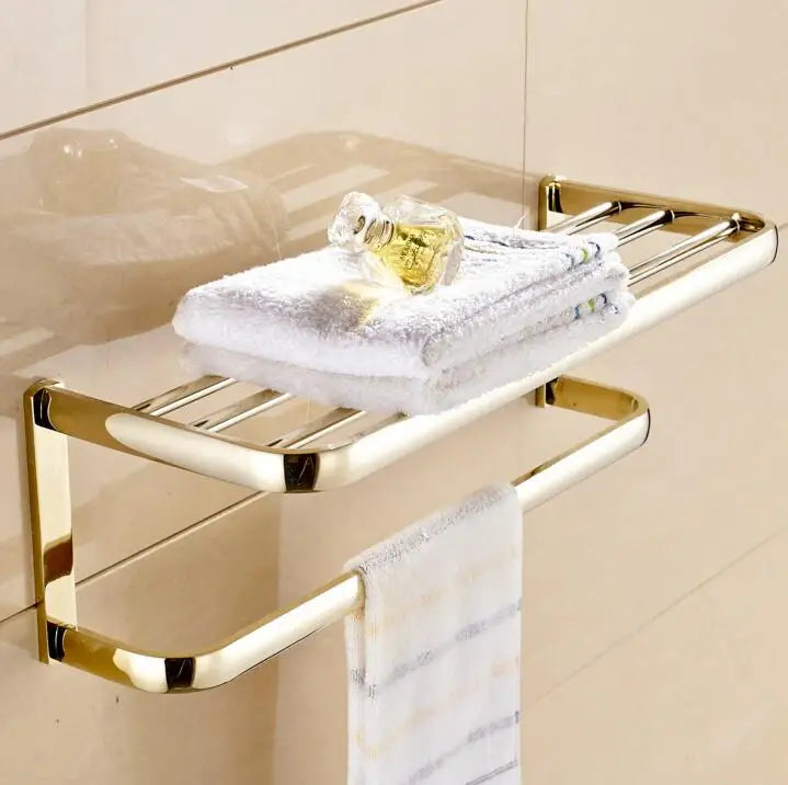 طقم إكسسوارات حمام ذهبي DecorBites™: رف مناشف، قضيب مناشف، حامل ورق، شماعة ملابس