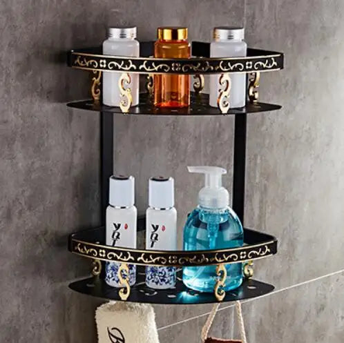 طقم إكسسوارات حمام DecorBites™ ذهبي وأسود، علاقة مناشف، حامل فرشاة تواليت، حامل ورق