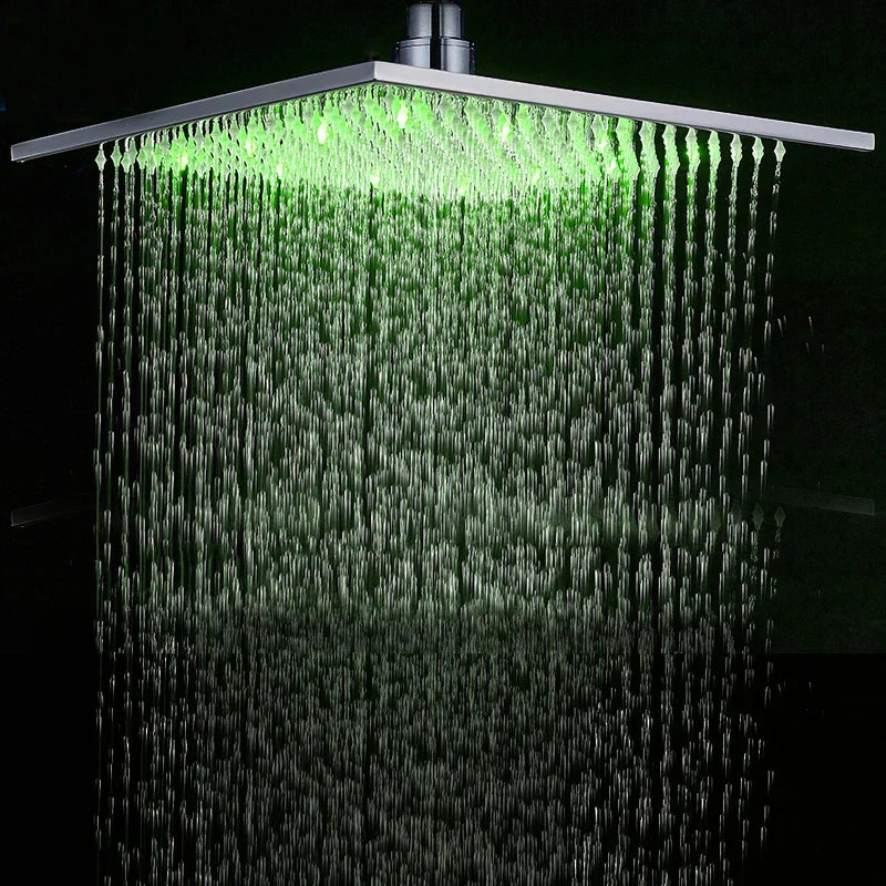 DecorBites™ 16" Square LED Light Rainfall Shower Head - Color Changing Brass Showerhead