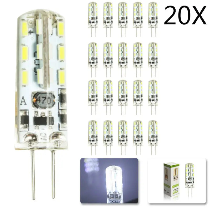 مصباح سبوت لايت LED طراز G4 من DecorBites™ بقدرة 2 واط، مصباح كريستال 12 فولت 3014 SMD - عبوة من 20