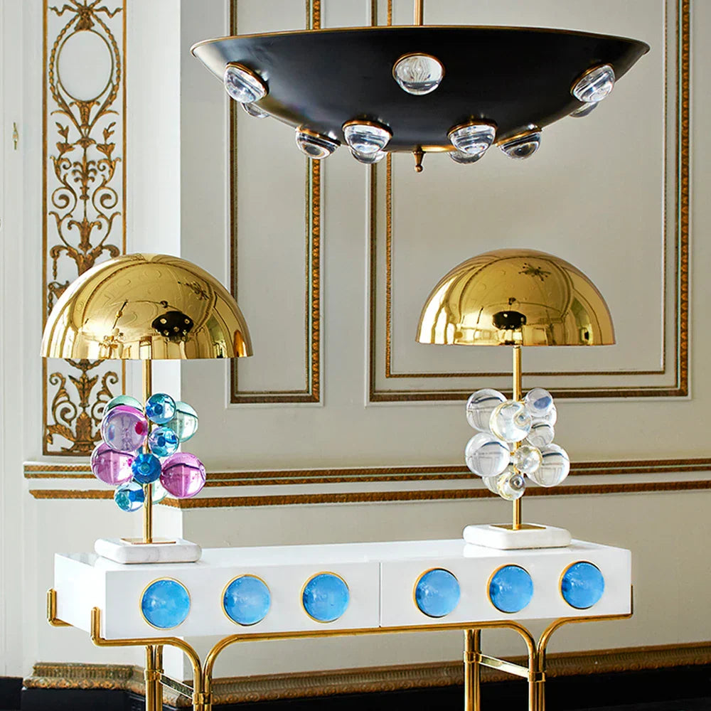 مصباح طاولة كريستال ماربل بابل من DecorBites™. مصباح مكتبي LED لغرفة النوم والبهو.