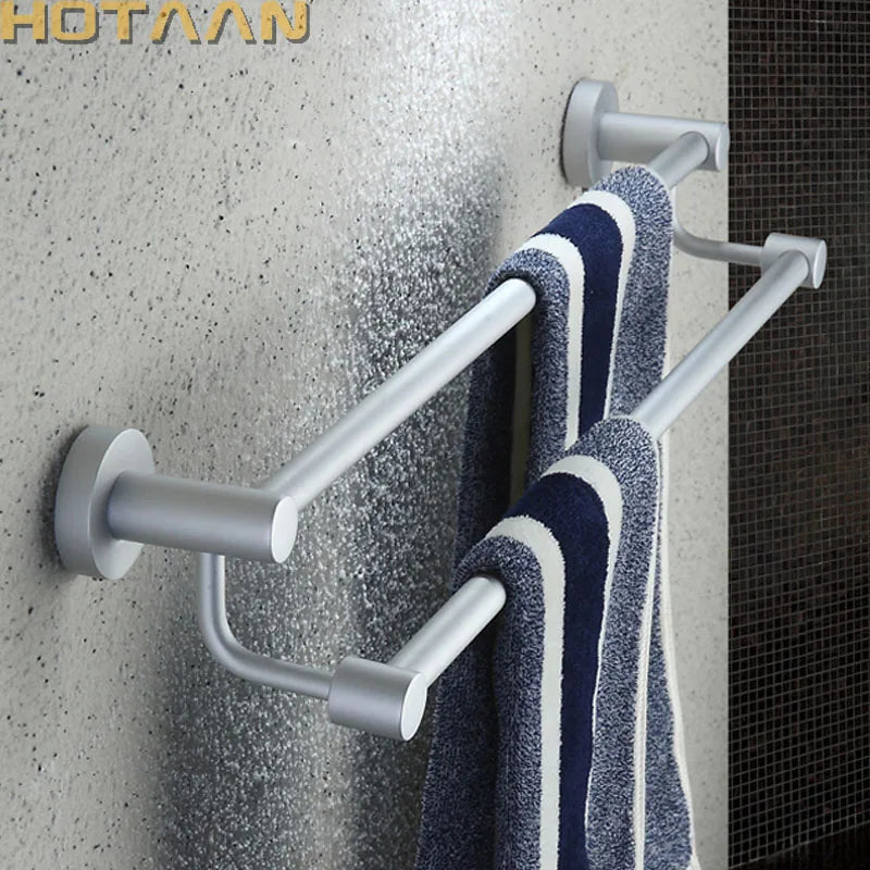 DecorBites™ Double Towel Bar: High Quality Aluminium Round Towel Holder for Bathroom
